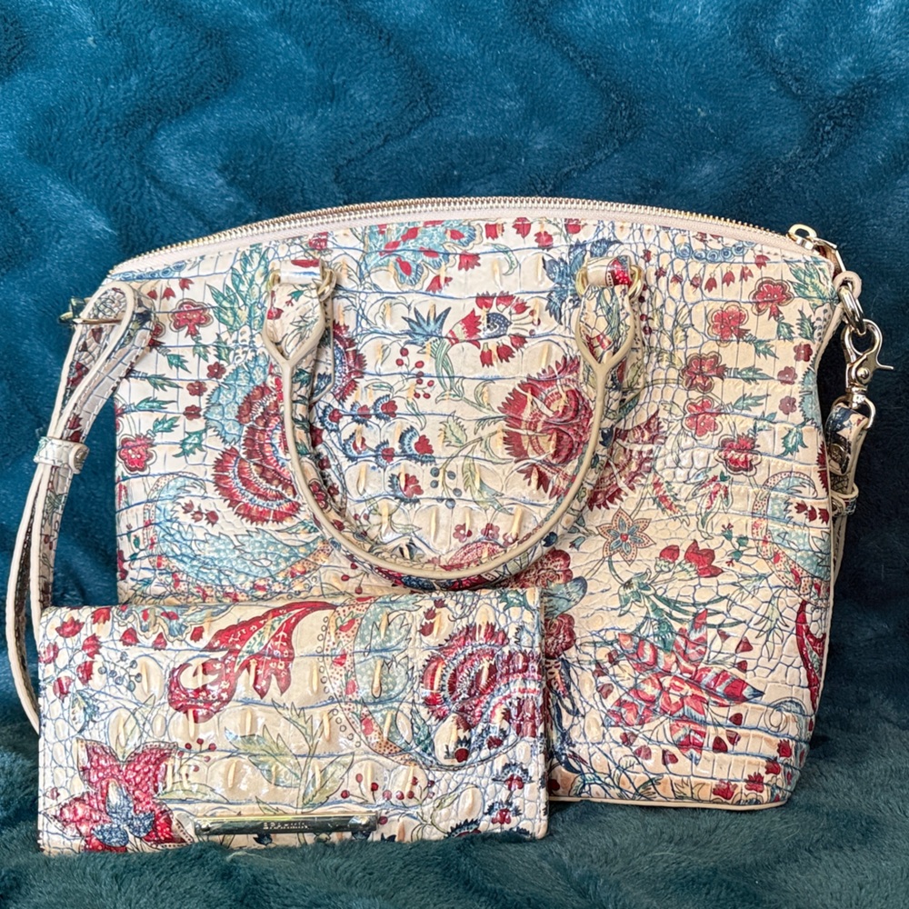 Brahmin Multicolor Floral Handbag and Wallet set